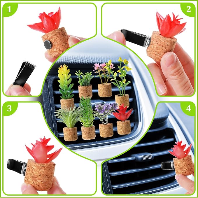 8 Pieces Artificial Plant Air Vent Clips Succulents - Image 3