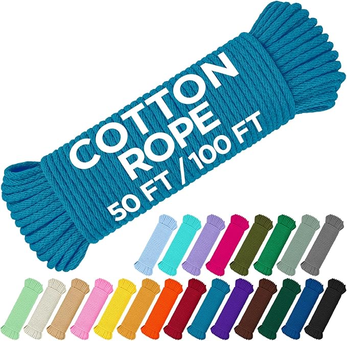 TECEUM Cotton Rope 3/16” – 50 FT – Strong All-Purpose Braided Rope – Natural by TECEUM