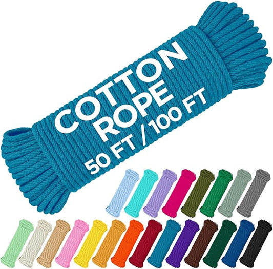 TECEUM Cotton Rope 3/16” – 50 FT – Strong All-Purpose Braided Rope – Natural by TECEUM