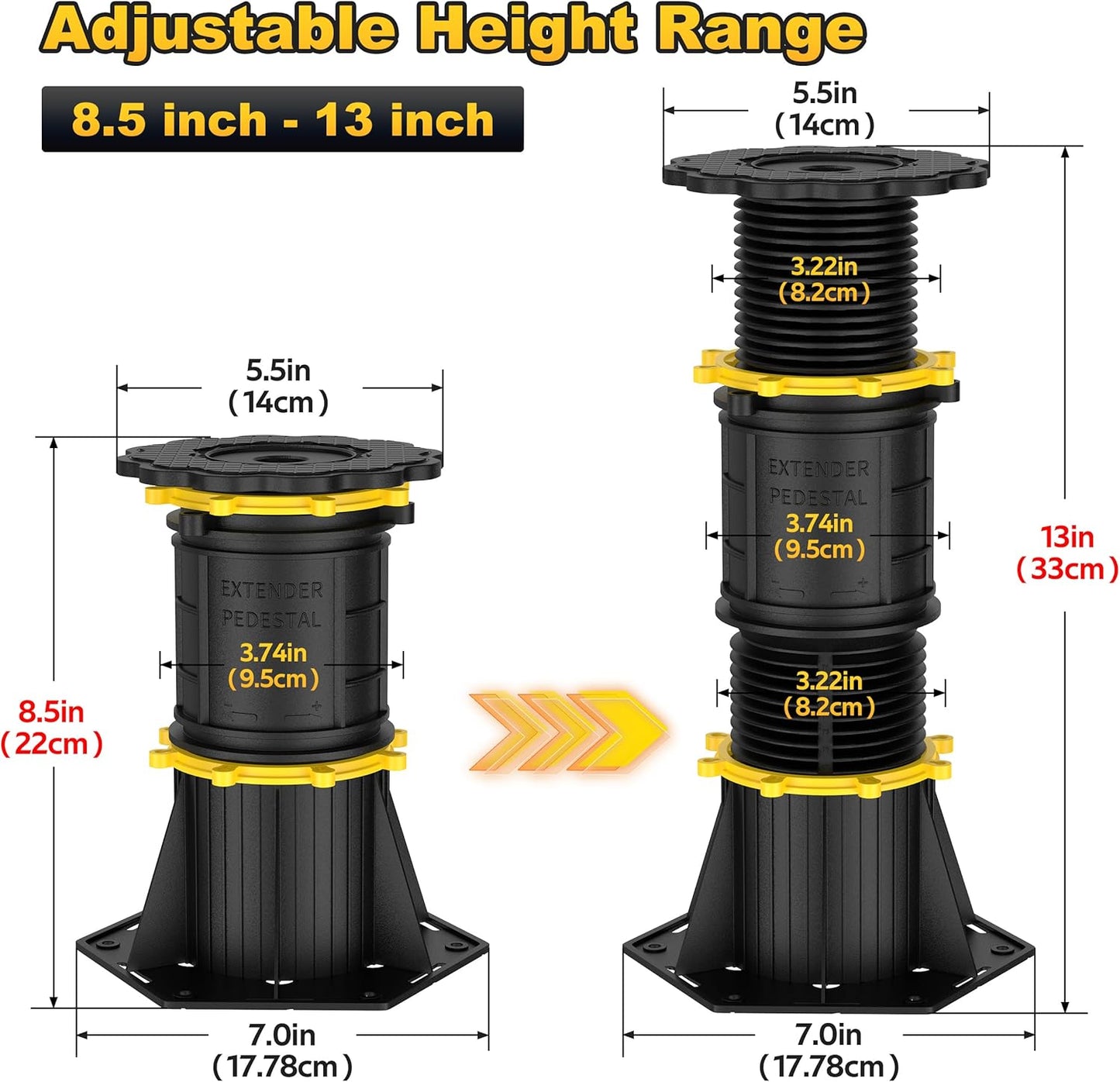 Wlrrcwdttc 4 Pcs Adjustable Height Bed Support Legs 8.5-13 inch, Bed Frame Center Support Legs for Bed Frame/Bed Center Slat, Bed Support Reinforcement Parts Bed Slats Support Leg Bed Legs Replacement