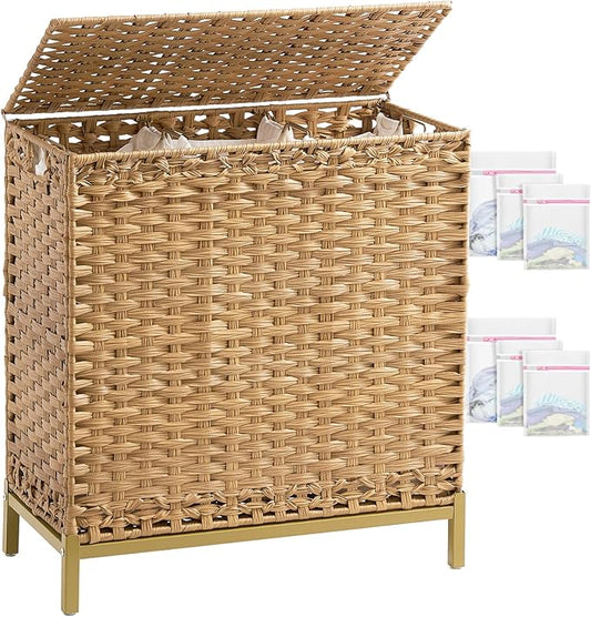 Laundry Hamper with Lid 132 L, Clothes Hamper with Lid, Handwoven Rattan by SETVSON