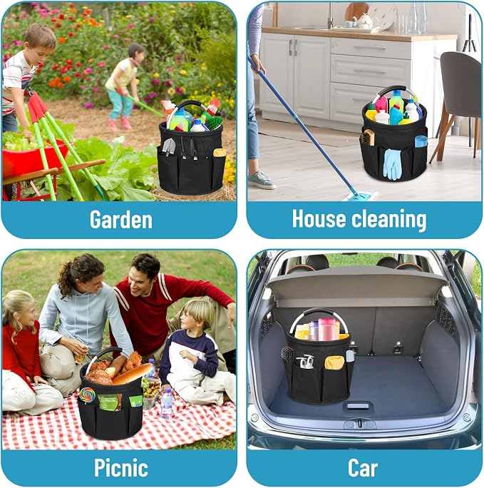 Qivine 17L Cleaning Caddy with Handle, Cleaning Supply Caddy Foldable Tool Bag - Image 6