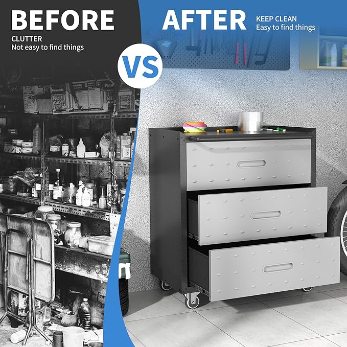 Metal Storage Cabinet with Wheels, Rolling Tool Cabinet, Garage Storage Cabinet