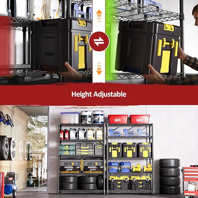 IZEUK 5-Tier Heavy Duty Metal Storage Shelving Unit, Adjustable Steel Wire Rack - Image 4