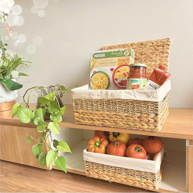 Wicker Storage Baskets with Lid and Lining, Built-in Carry Handles, Home - Image 6