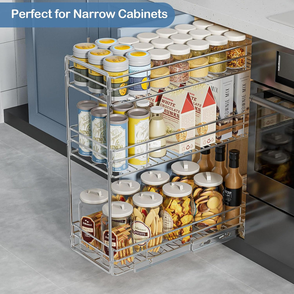 ROOMTEC 3-Tier Pull Out Cabinet Organizer for Narrow Cabinet (5.5" W X 2...