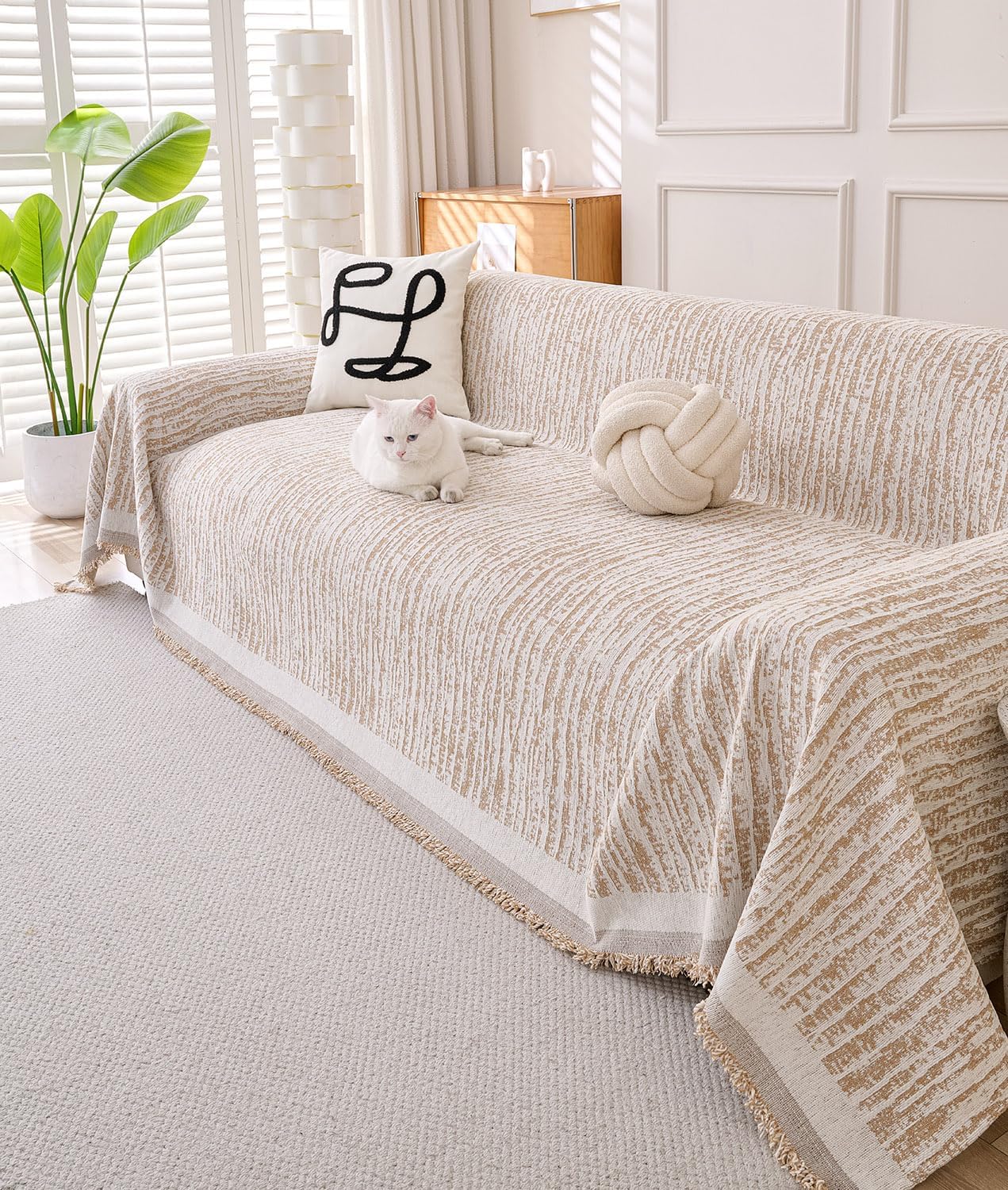 Erke Couch Cover Sheet Blanket, Sofa Cushion Slip Covers, L Shape Sectional Furniture Decor Protector, Machine Washable Chenille Slipcover for Pets Dogs Cats (Texture Coffee, 86" x 150")