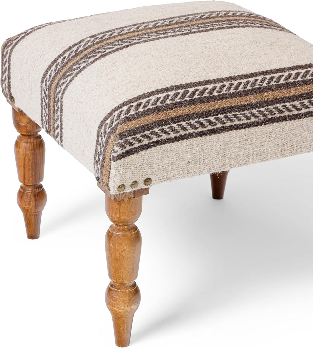 Handmade Jute Ottoman Stool with Wooden Legs | Square Upholstered Foot Rest &...