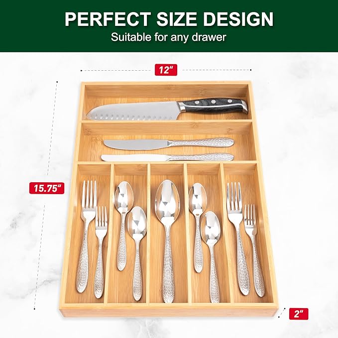 Bellsal Natural Utensil Organizer 12.5 Inch Silverware Organizer - Image 3