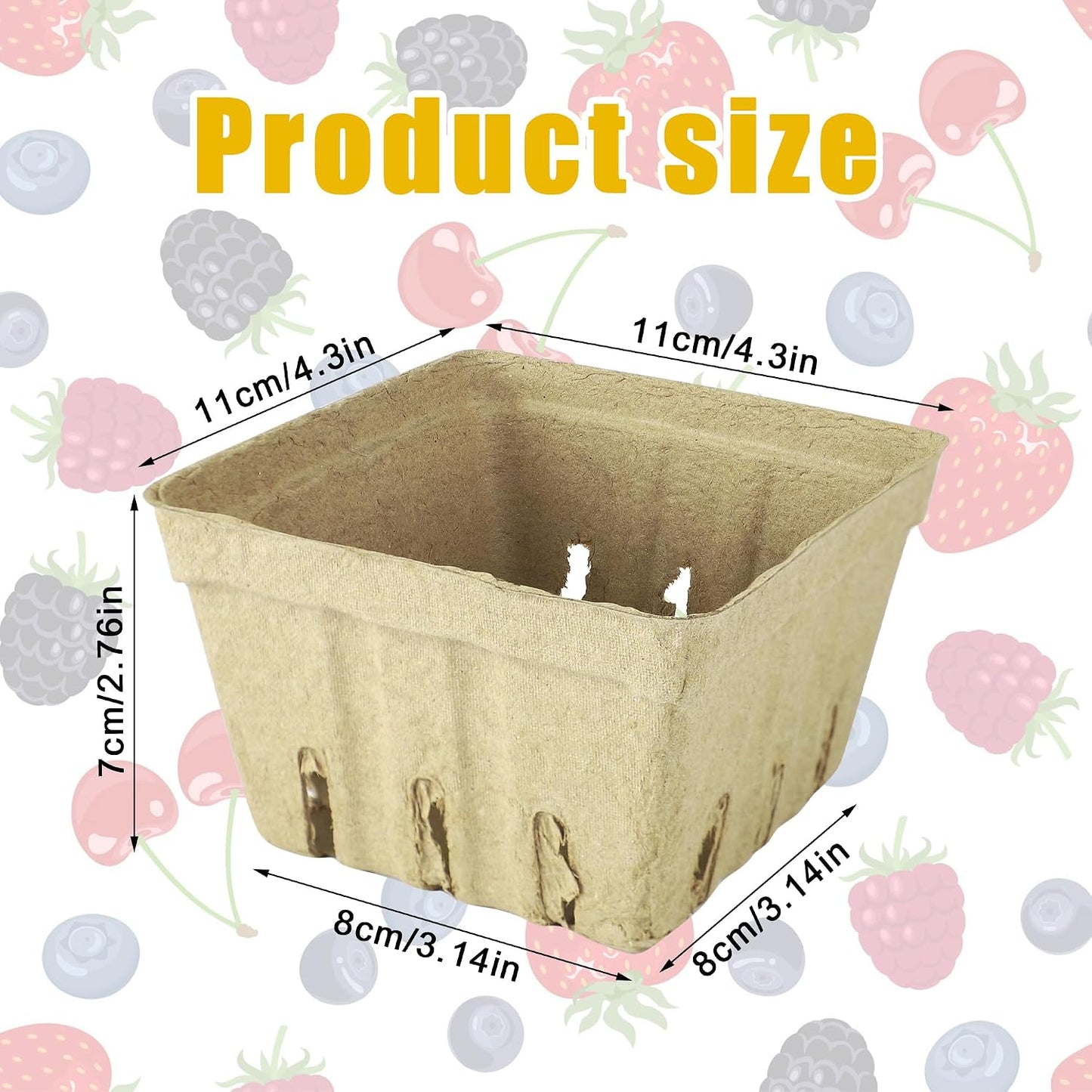 50 Pack Natural Pulp Fiber Berry Basket Small Strawberry Basket Molded Berry Baskets Produce Vented Container for Blueberry Raspberry Egg Vegetable Farmer Market Grocery Store Backyard Party