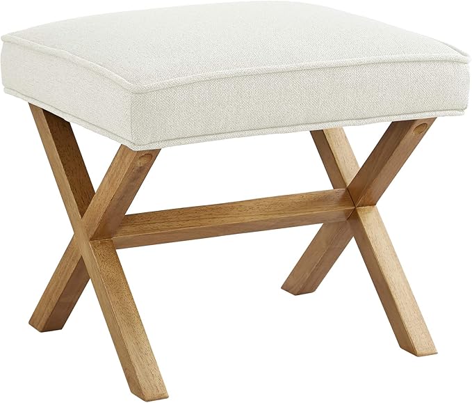 Amazon Basics Small Ottoman Foot Rest, Mid-Century Modern X Square Polyester by AmazonBasics