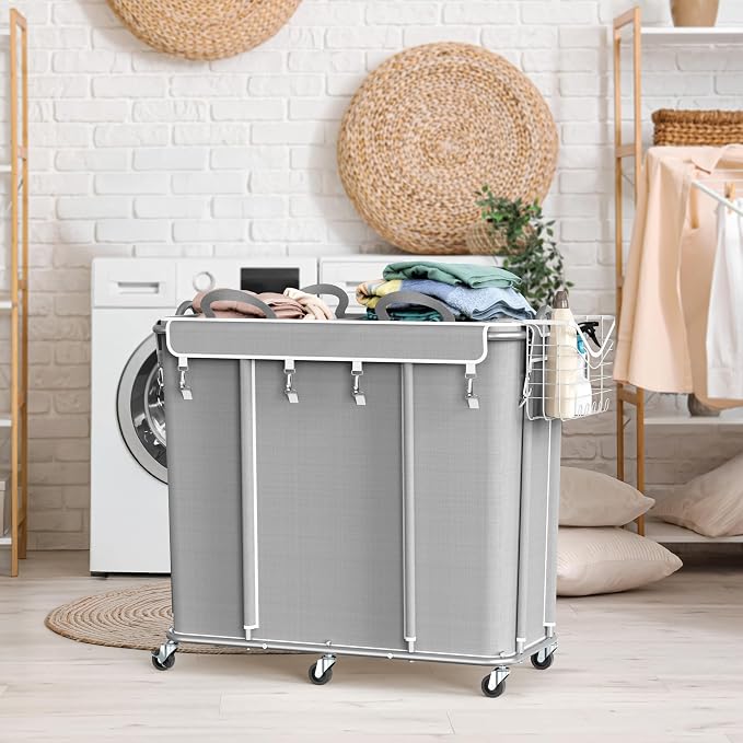 Simple Houseware Extra Large Rolling Laundry Cart – Heavy Duty Hamper - Image 6