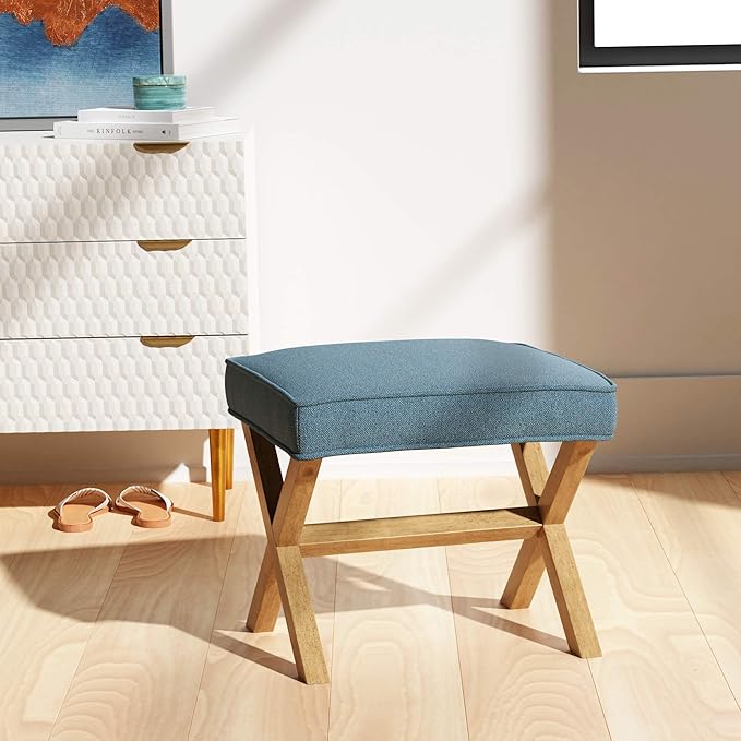 Amazon Basics Small Ottoman Foot Rest, Mid-Century Modern X Square Polyester - Image 2