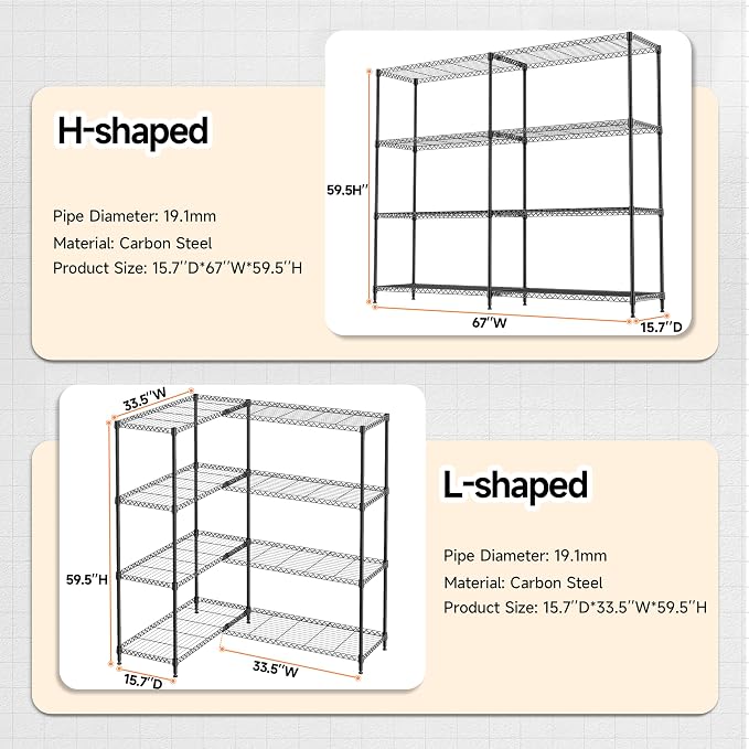 4 Tiers Storage Shelves Load 1200LBS, Metal Shelving Wire Metal Shelving Unit - Image 3