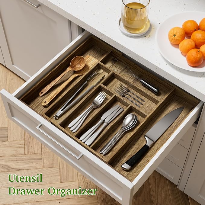 Acacia Wood Kitchen Silverware Drawer Organizer, Expandable Utensil Cutlery - Image 3
