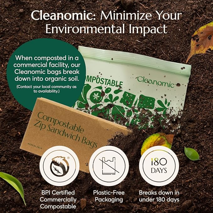 Cleanomic Compostable* Sandwich Size Food Storage Bags Freezer and Leak Proof - Image 4