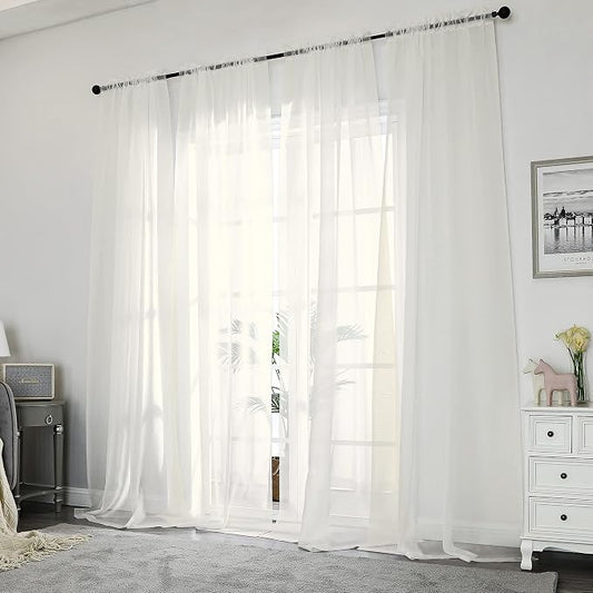Chyhomenyc Ivory Sheer Curtains 108 Inch Long 2 Panels Set, Light Filtering - Image 2