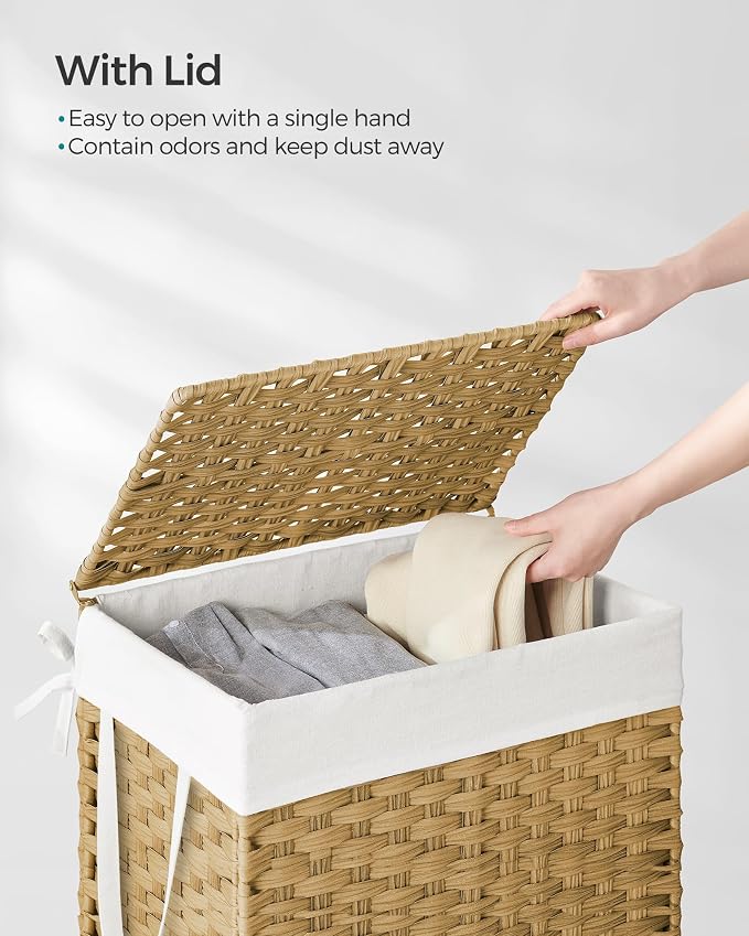 SONGMICS Laundry Hamper with Lid, 23.8 Gallon Synthetic Rattan Clothes Laundry - Image 3