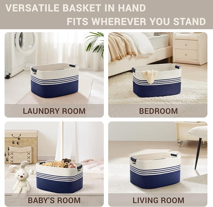 45L Small Laundry Basket with Leather Handles - Image 4