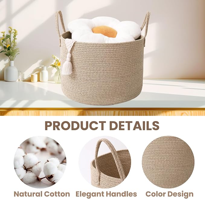 Woven Blanket Basket, 65L Large Rope Storage Bin - Image 3