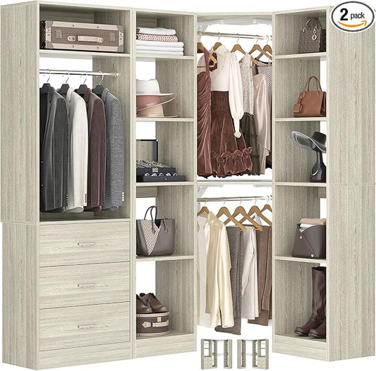 Corner Closet System with 3 Drawers, Corner Closet Organizer System with 13 by Besiost