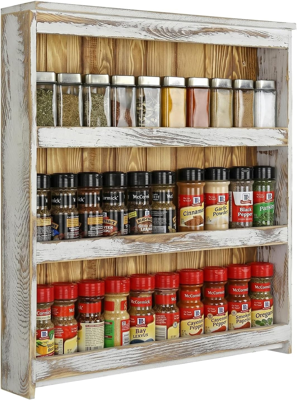 MyGift 3 Tier Spice Rack Wall Mount Rustic Wood Kitchen Shelf