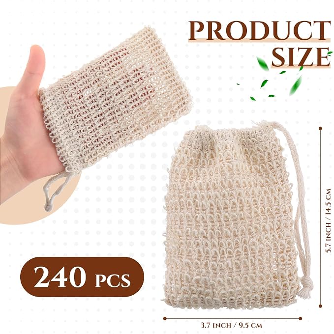 Rtteri 240 Pcs Soap Exfoliating Bag, Natural Sisal Soap Pouch Saver Body Shower - Image 2