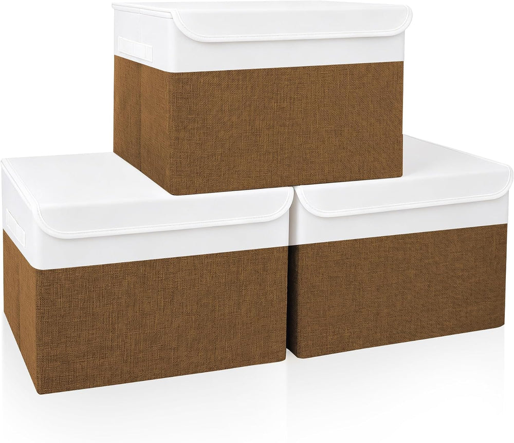 Large 17" 42 Quarts Collapsible Stackable Storage Bins with Lids [3-Pack...