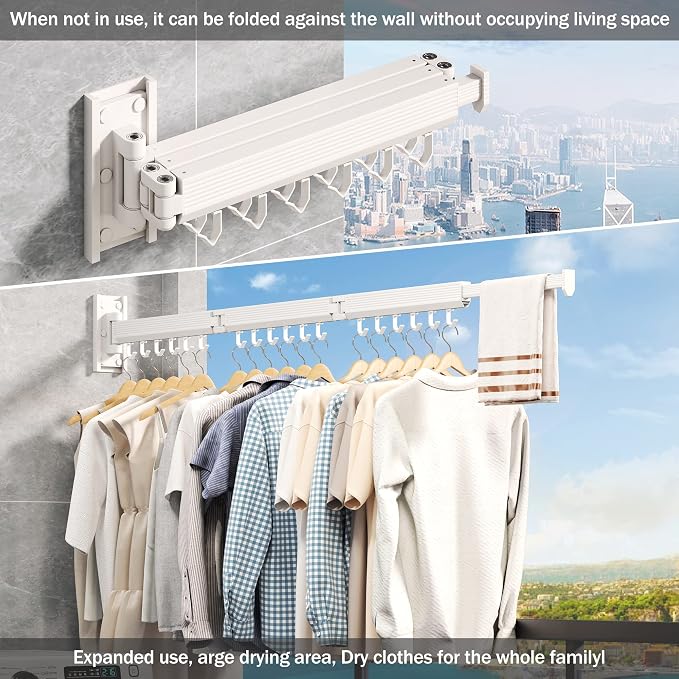 Wall Mounted Clothes Drying Rack, Collapsible Laundry Drying Rack, Retractable