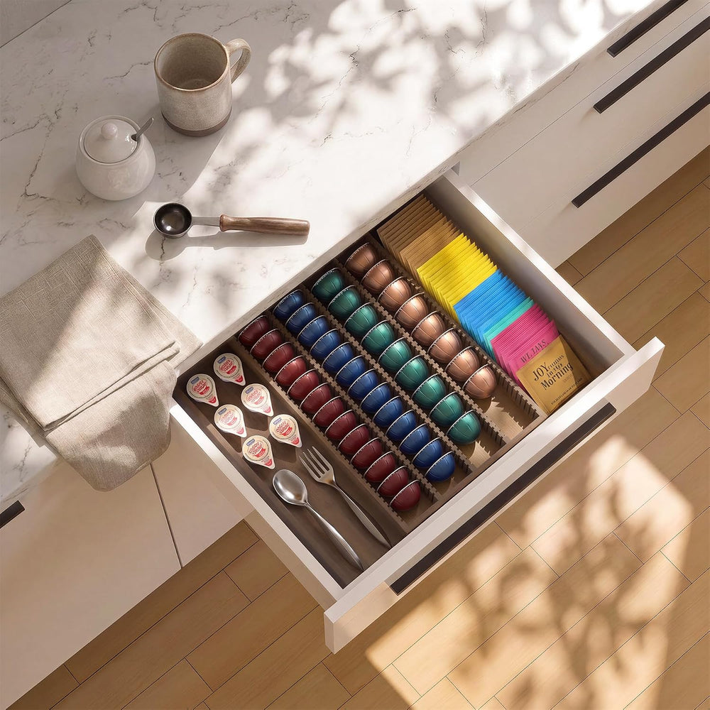 Large Expandable Bamboo Coffee Pod Drawer Organizer