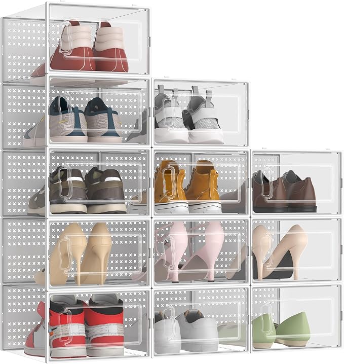 12 Pack XXX-Large Modular Clear Plastic Stackable Shoe Storage Organizer - Image 8