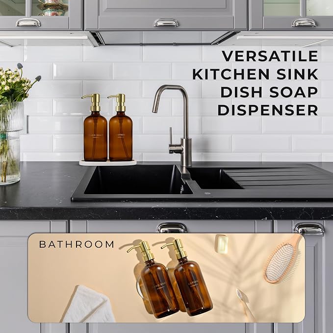 MaisoNovo Soap Dispenser 3-Piece Set | 16.9oz Amber Bottles - Image 4