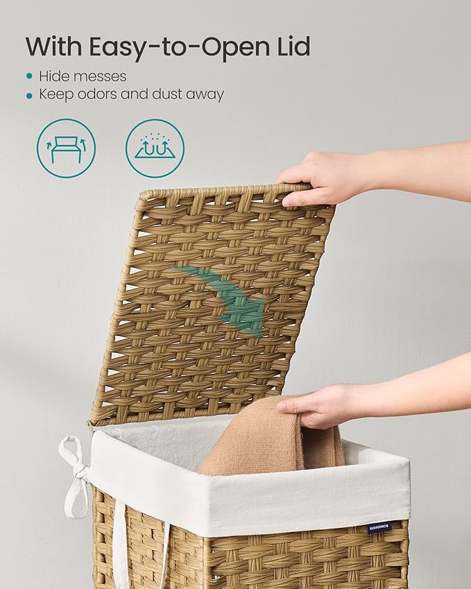 SONGMICS Laundry Hamper with Lid, 9.5 Gallon Synthetic Rattan Clothes Laundry - Image 3