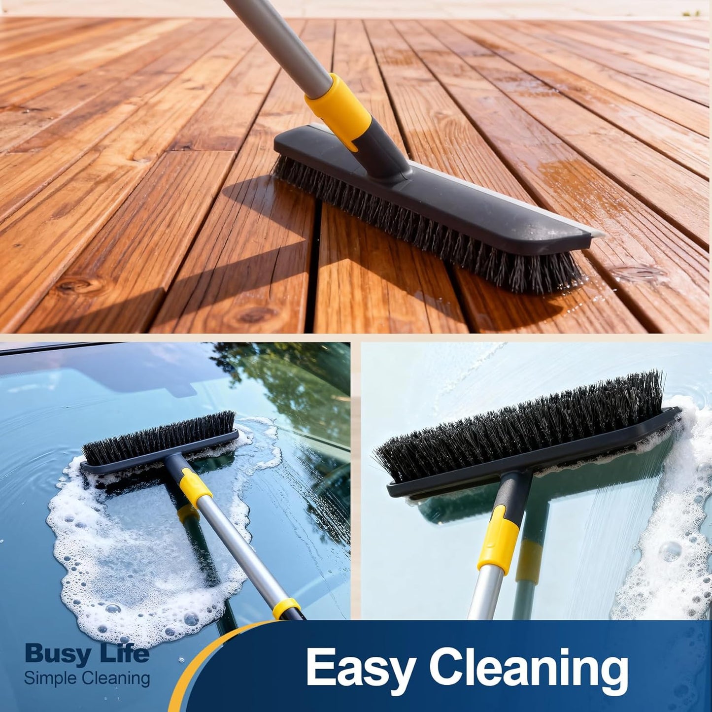 Yocada Floor Scrub Brush Telescopic Handle 2 in 1 Scrape Brush Stiff Bristle Shower Scrubber for Cleaning Patio Bathroom Garage Kitchen Wall Deck Tub Tile 55.9 inch Tall