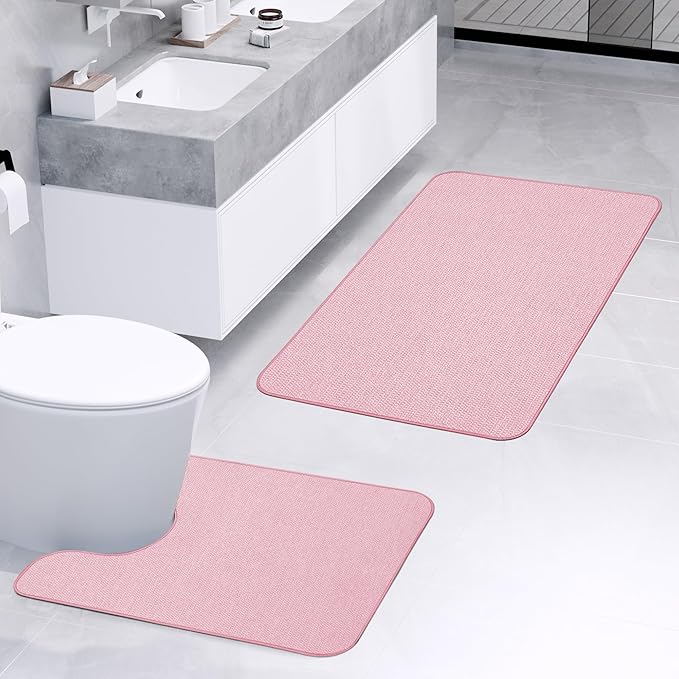 Bathroom Rugs Set 2 Pieces, Thin Bathroom Mats, Toilet Rugs, Quick Dry - Image 2