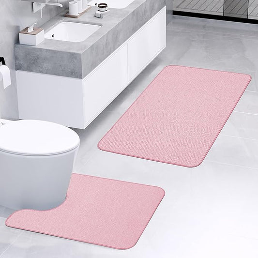 Bathroom Rugs Set 2 Pieces, Thin Bathroom Mats, Toilet Rugs, Quick Dry - Image 2