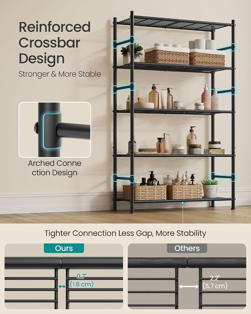 SONGMICS 5-Tier Storage Shelves, Adjustable Metal Wire Shelving Unit
