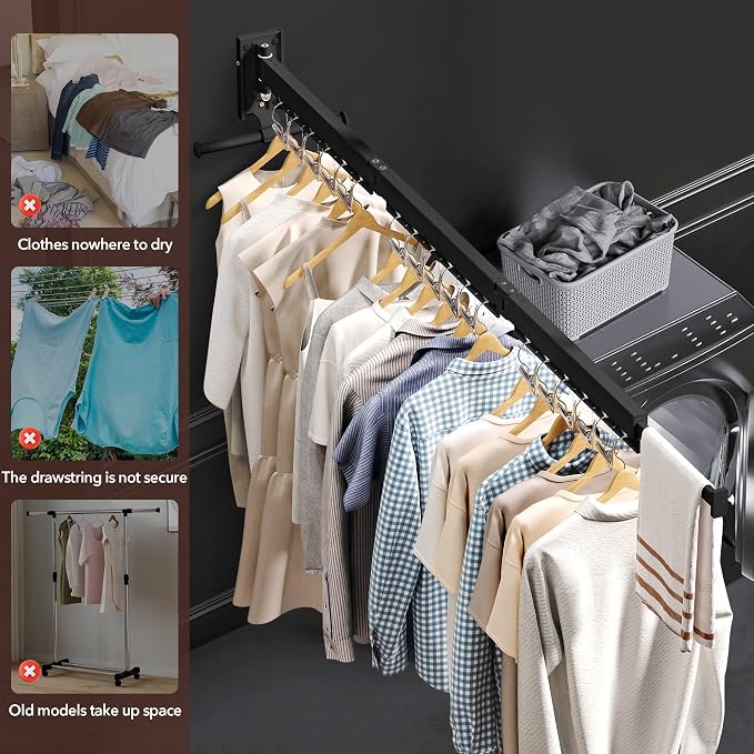 Wall Mounted Clothes Hanger, Aluminum Clothes Drying Rack, Space Saver - Image 4