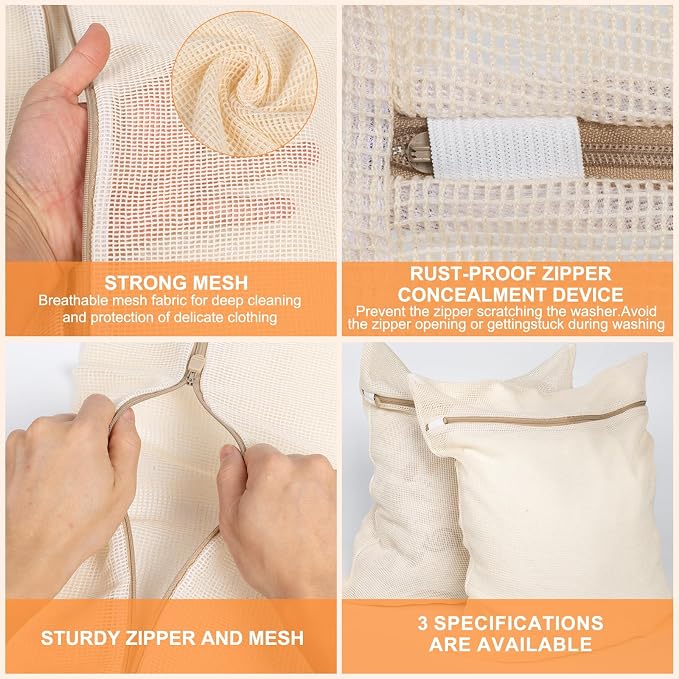 6-Piece Bag, Durable Cotton Mesh Laundry Bag, Sturdy Zipper, Breathable Mesh - Image 5