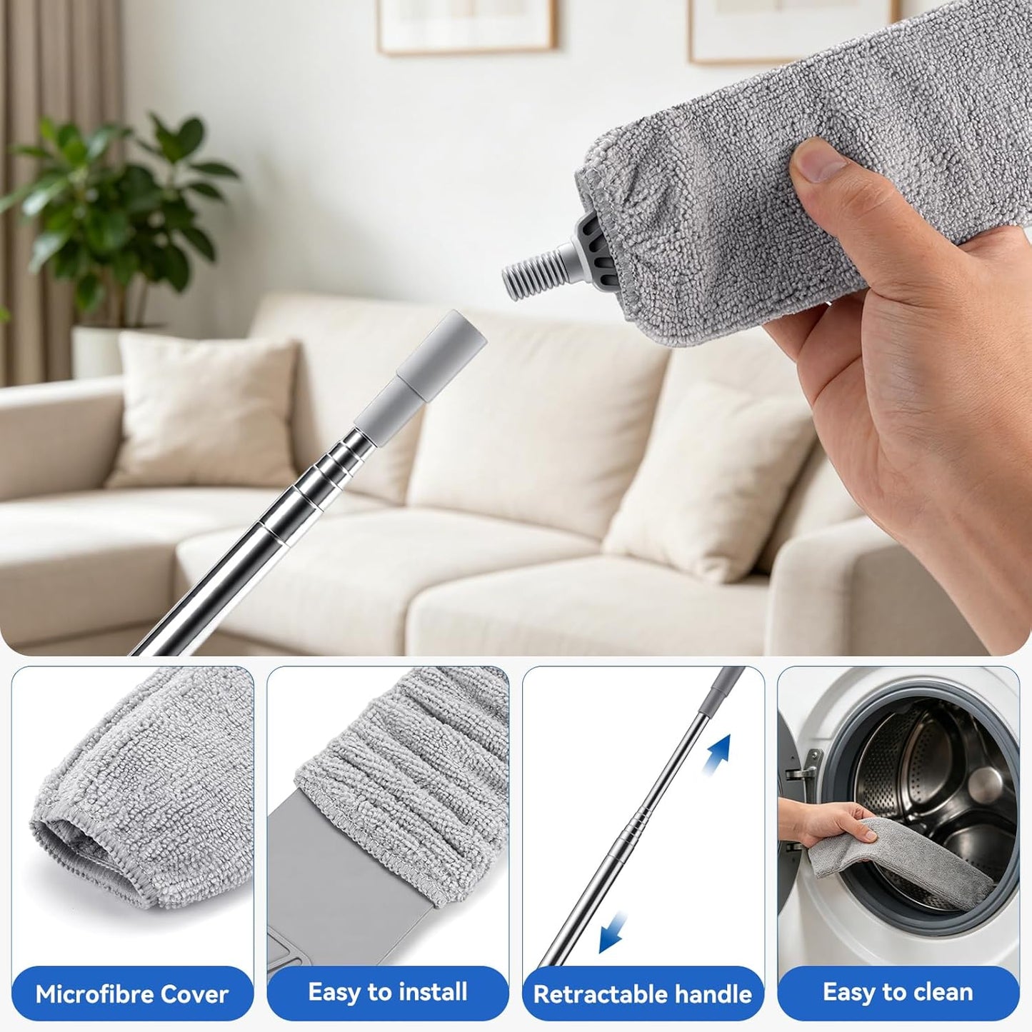 Retractable Gap Dust Cleaner Under Appliance Cleaning Tool,Window Blind Cleaner Duster Tool,4pcs Cleaning Tools Set for Under Appliances Furniture Fridge,Venetian Blinds, Air Conditioner Vents