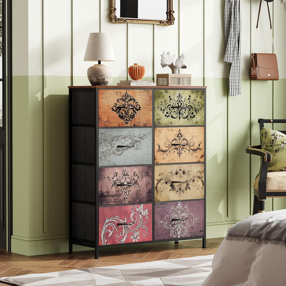 WLIVE 8 Drawer Fabric Dresser for Bedroom, Tall Storage Tower, Pattern