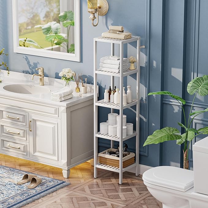 SMIBUY Bathroom Storage Shelf, 5-Tier Bamboo Rack Organizer - Image 2