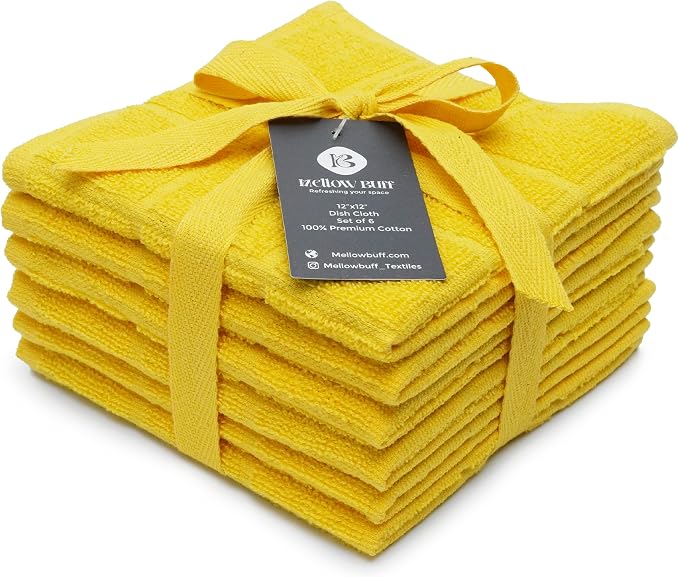 100% Cotton Terry Dish Cloth & Dish Towel, 6 Pack, Super Soft and Absorbent by Ecotribe