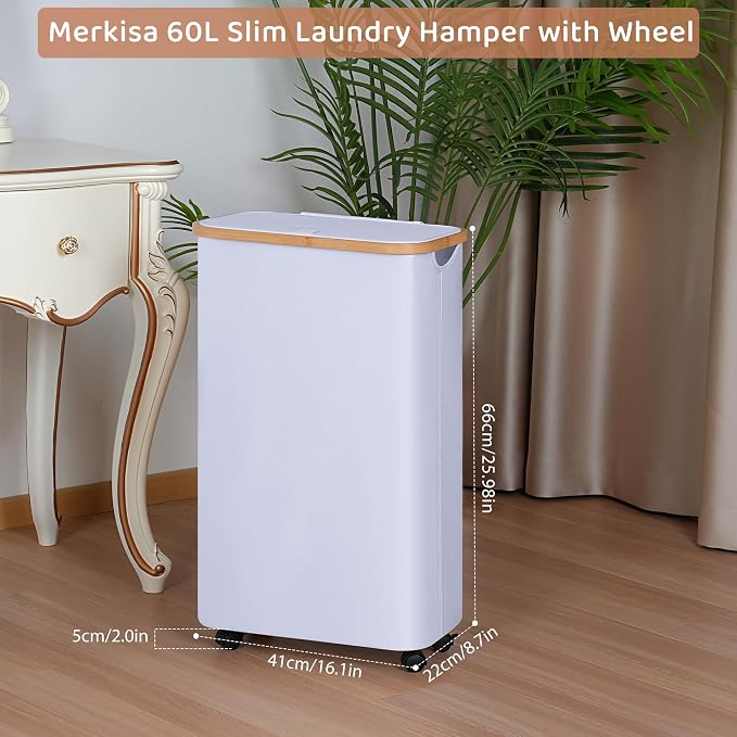 Slim Laundry Basket with Wheels, Narrow Hampers - Image 2