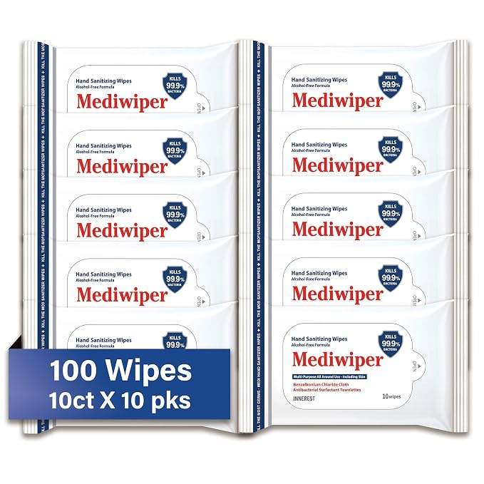 Mediwiper 10 Count Alcohol-Free Sanitizing Wipes Disinfecting Large Unscented by Mediwiper