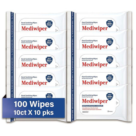 Mediwiper 10 Count Alcohol-Free Sanitizing Wipes Disinfecting Large Unscented by Mediwiper
