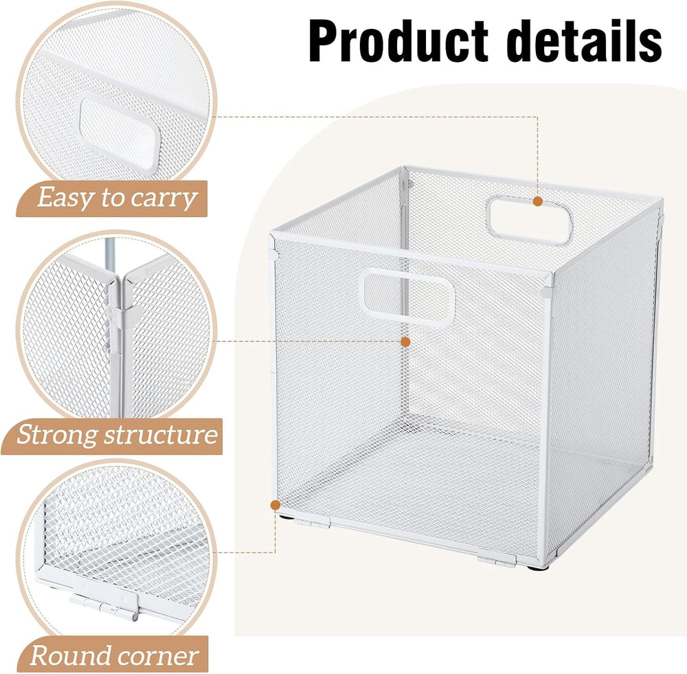 4 Pcs Foldable Metal Cube Storage Bins 11 x 11 Inch, White