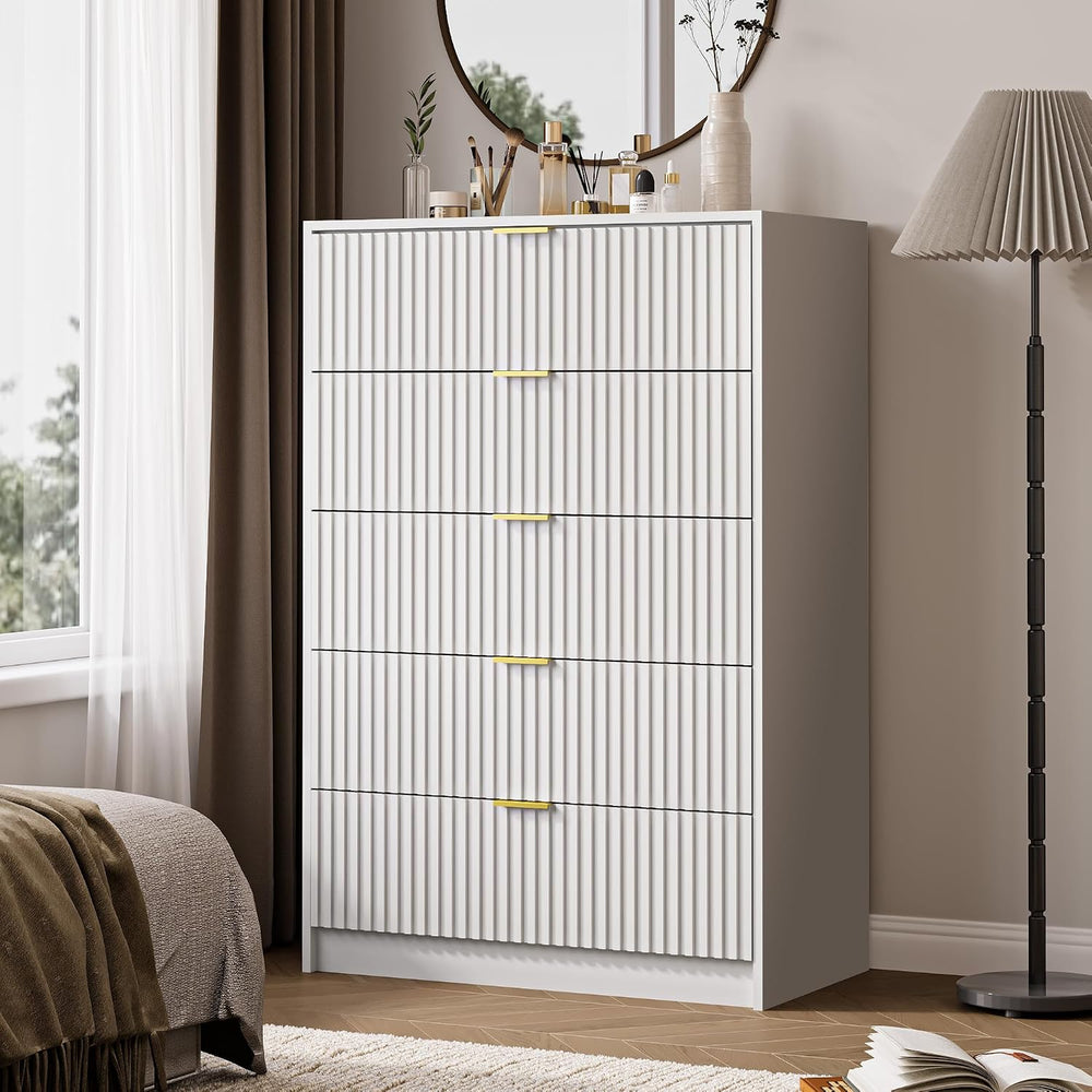 MAISONARIA 5 Drawer Dresser for Bedroom, Tall Dresser Chest of Drawers with G...