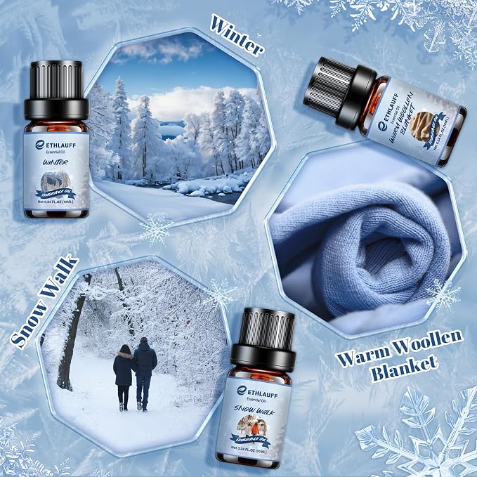 Essential Oils Set, Warm Woollen Blanket, Balsam Fir, Snow Walk, Sleigh Ride - Image 4