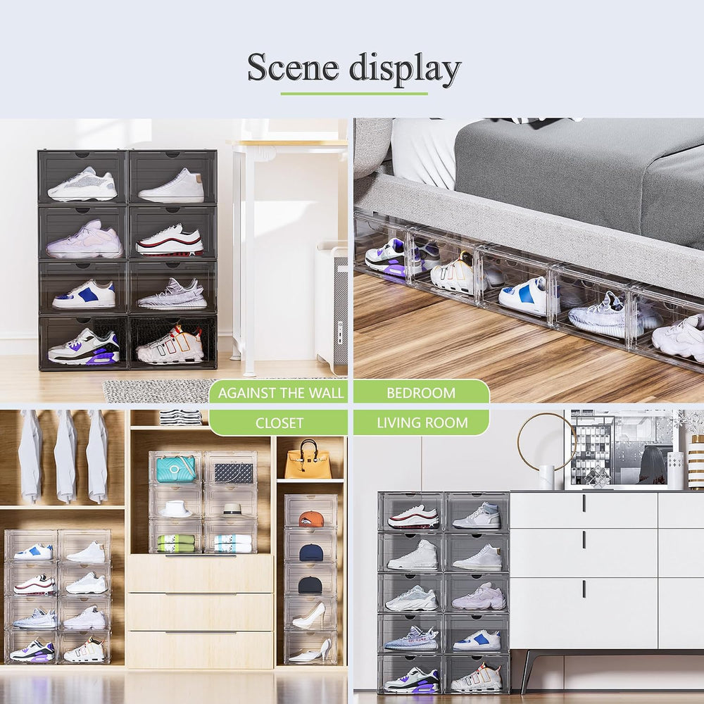 XL Shoe Storage Box,8 Pack Drop Side Shoe Boxes Clear Plastic Stackable,Sneak...